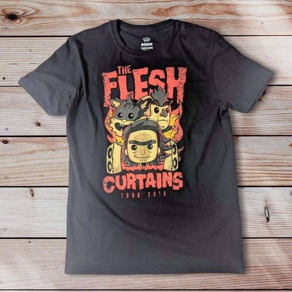 Pop Tee's Shirt Mens M Black Rick and Morty Flesh Curtains Graphic Halloween